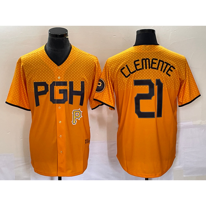 Pittsburgh Pirates #21 Roberto Clemente Gold FEDASGOGE 2023 City Connect Stitched Jersey