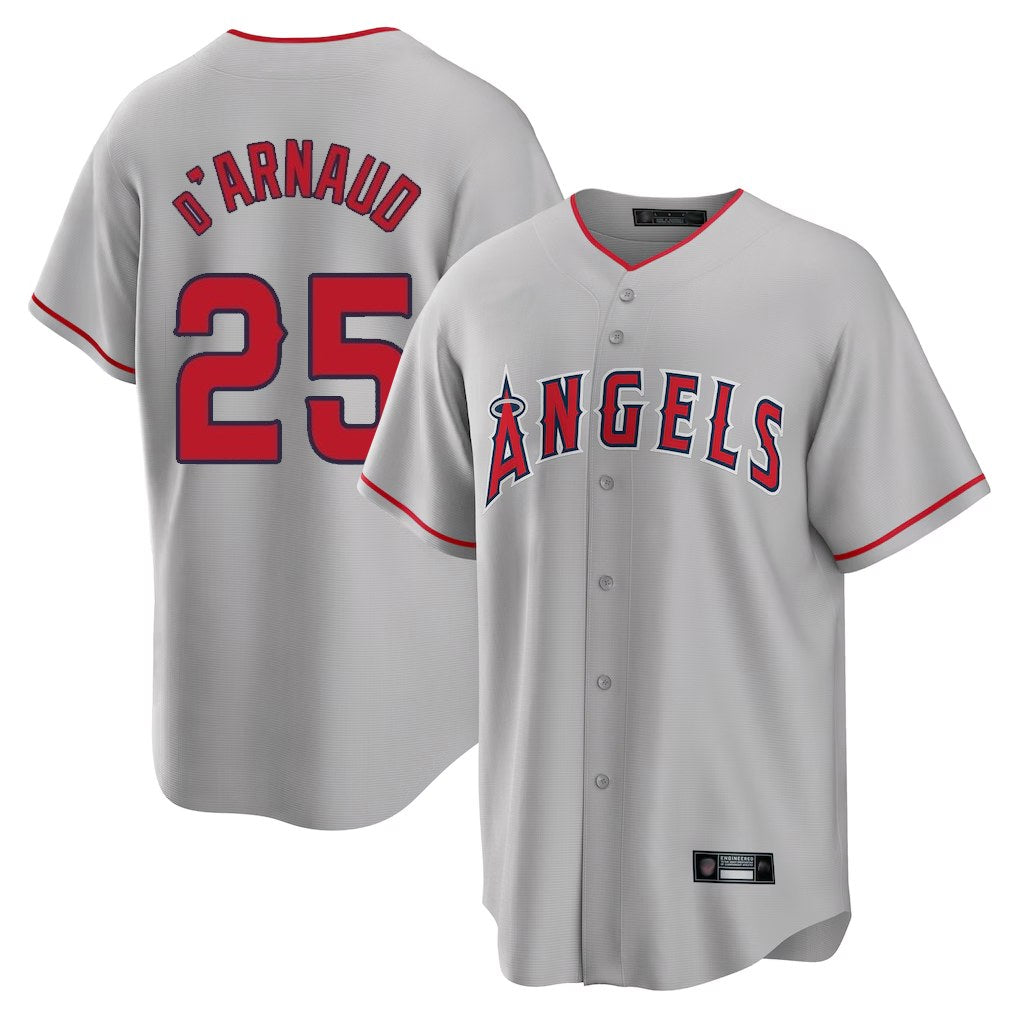Los Angeles Angels #25 Travis d'Arnaud Player Gray FEDASGOGE Home Game Stitched Jerseys