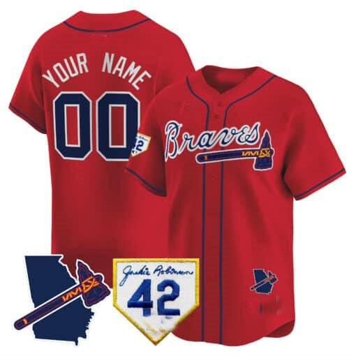 Custom Atlanta Braves 2024 Robinson & Georgia Patch Vapor Premier Limited Jersey ¨C Red FEDASGOGE