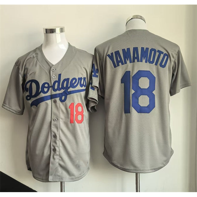 Los Angeles Dodgers #18 Yoshinobu Yamamoto Gray FEDASGOGE Cool Base Stitched Jersey
