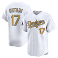 Los Angeles Dodgers #17 Shohei Ohtani White FEDASGOGE 2025 Gold Collection Limited Stitched Jersey