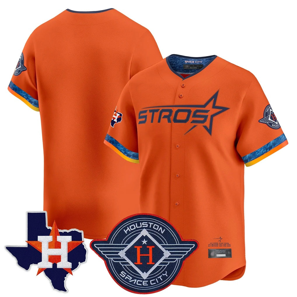 Houston Astros Blank Player Orange FEDASGOGE City Connect Texas Patch Vapor Premier Limited Home Stitched Jerseys