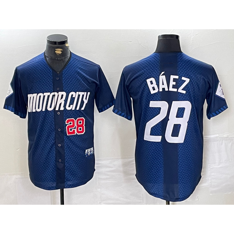 Detroit Tigers #28 Javier Baez Number 2024 Navy FEDASGOGE City Connect Cool Base Limited Stitched Jersey