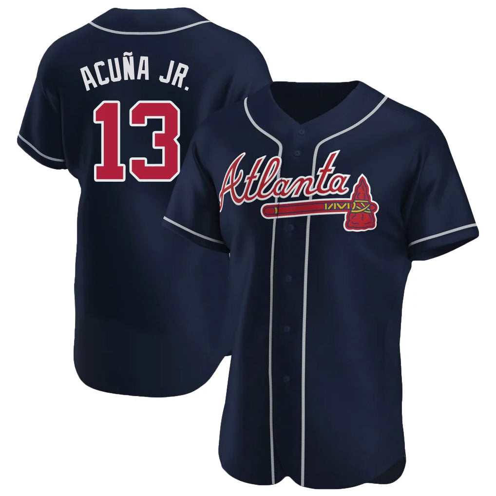 Atlanta Braves #13 Ronald Acuna Jr Player Navy FEDASGOGE Limited Elite Home Game Stitched Jerseys