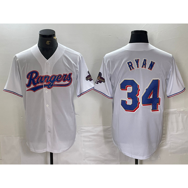 Texas Rangers #34 Nolan Ryan White FEDASGOGE 2024 Gold Collection Limited Cool Base Jersey
