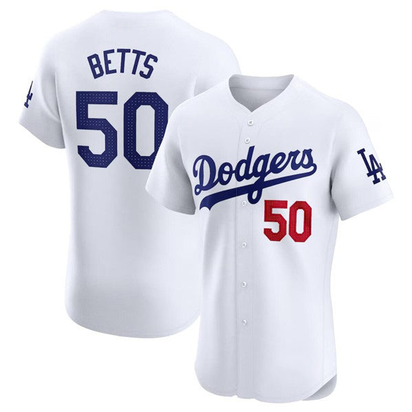 Los Angeles Dodgers #50 Mookie Betts White FEDASGOGE Home Elite Stitched Jersey
