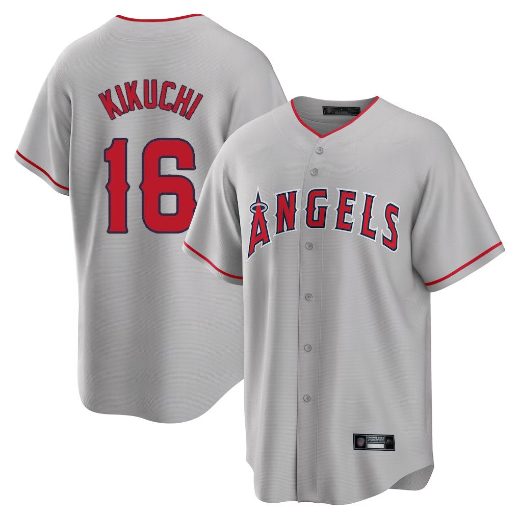 Los Angeles Angels #16 Yusei Kikuchi Player Gray FEDASGOGE Home Game Stitched Jerseys