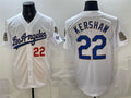 Los Angeles Dodgers #22 Clayton Kershaw White FEDASGOGE 2026 Gold Collection 9x & B2B Champs Patch Stitched Jersey