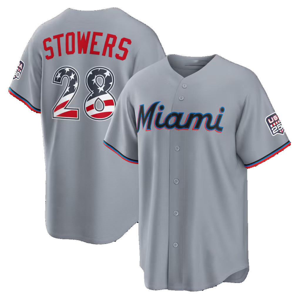 Miami Marlins #28 Kyle Stowers USA 250 Fourth of July Road Stadium Jersey - Gray FEDASGOGE