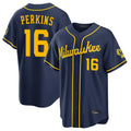Milwaukee Brewers #16 Blake Perkins Player Navy FEDASGOGE Home Stadium Game Stitched Jerseys