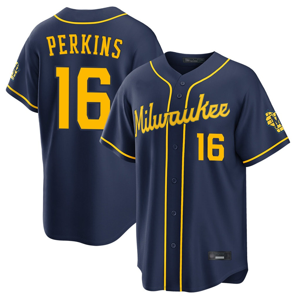 Milwaukee Brewers #16 Blake Perkins Player Navy FEDASGOGE Home Stadium Game Stitched Jerseys