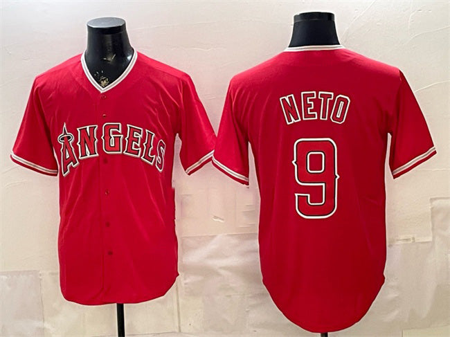 Los Angeles Angels #9 Zach Neto Red FEDASGOGE Stitched Jersey