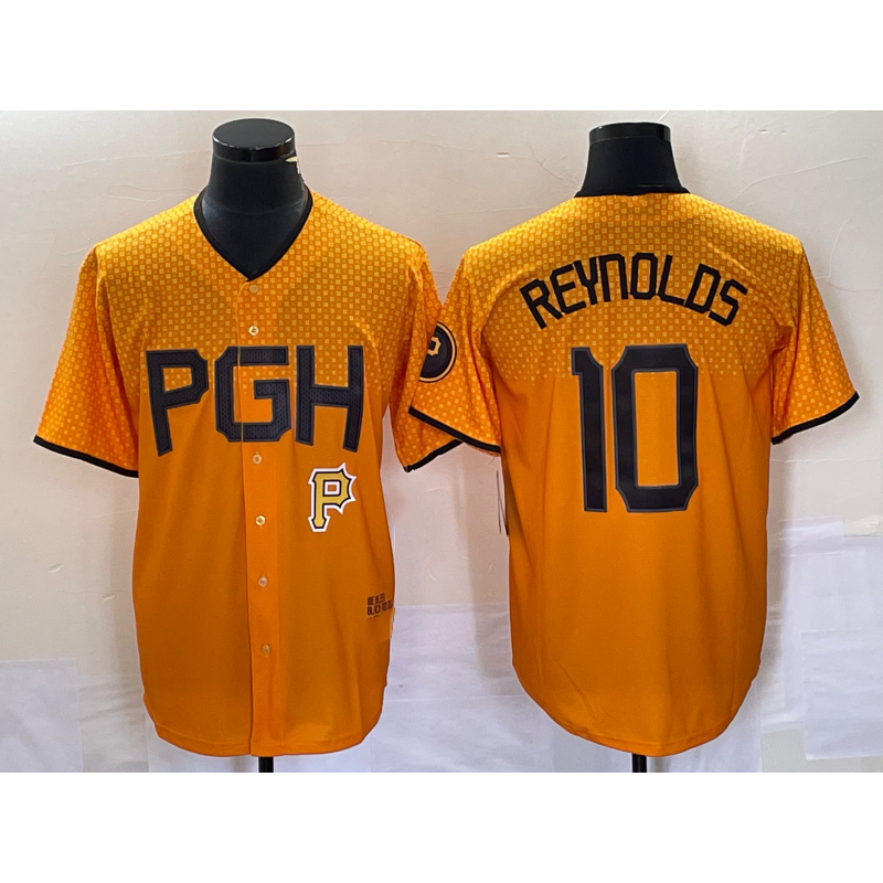 Pittsburgh Pirates #10 Bryan Reynolds Gold FEDASGOGE 2023 City Connect Stitched Jersey 2