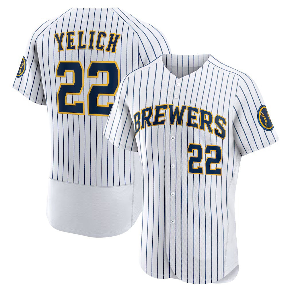 Milwaukee Brewers #22 Christian Yelich White FEDASGOGE Team Alternate Authentic Player Jersey