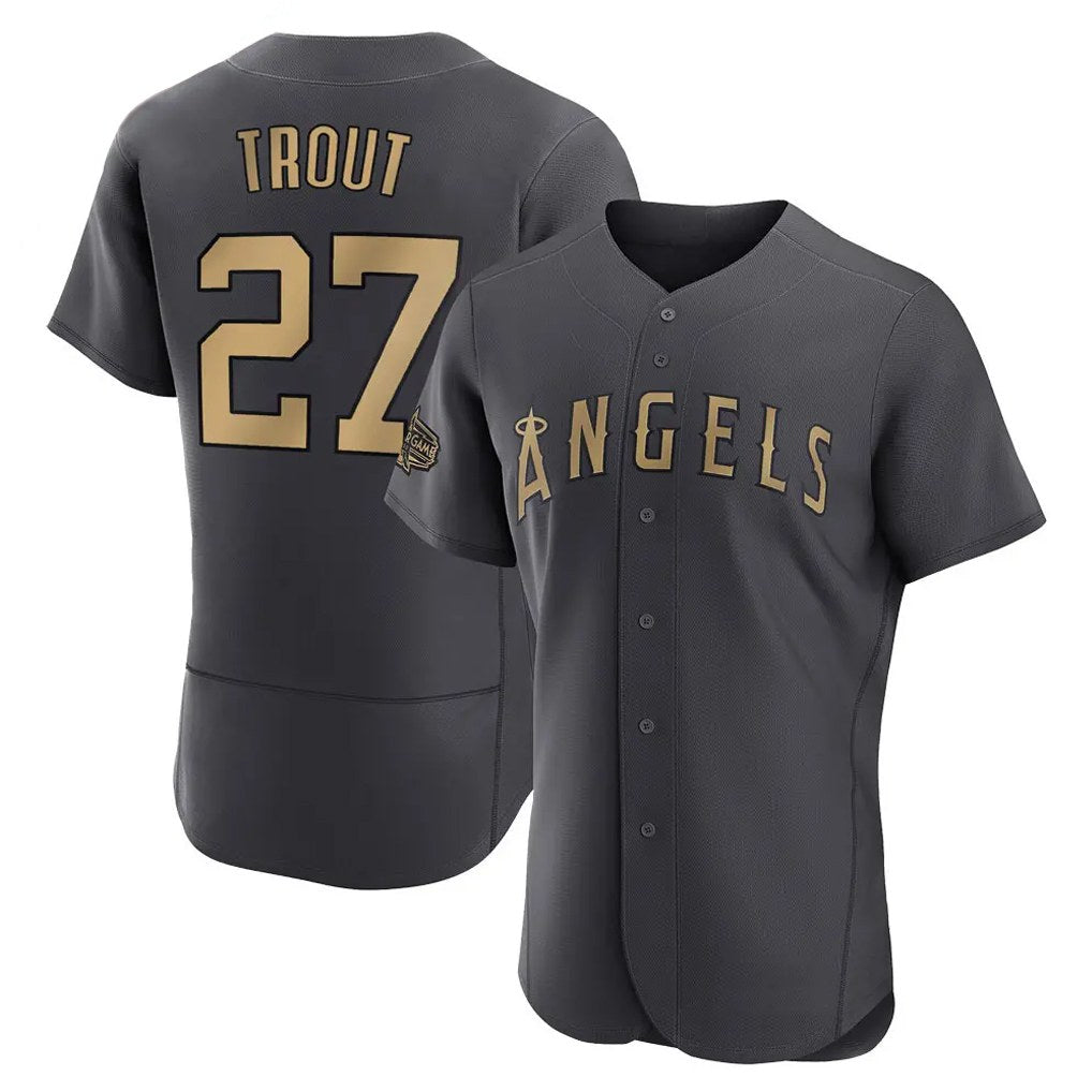 Los Angeles Angels #27 Mike Trout Player Charcoal FEDASGOGE Limited Elite Game All-Star Stitched Jerseys
