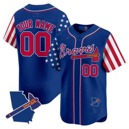 Custom Atlanta Braves 2024 Independence Day Vapor Premier Limited Jersey V2 ¨C Royal FEDASGOGE