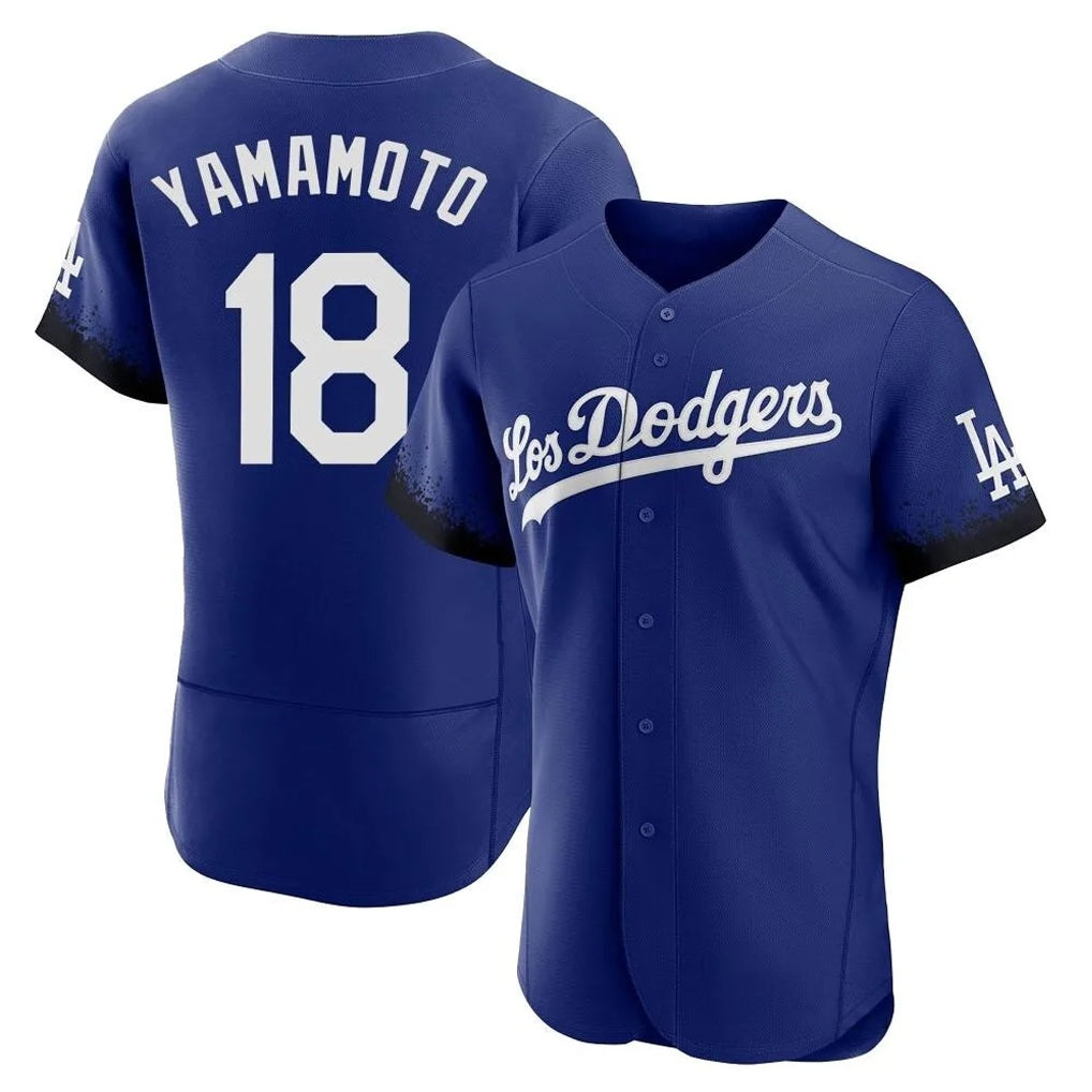 Los Angeles Dodgers #18 Yoshinobu Yamamoto Player Royal FEDASGOGE City Connect Elite Home Stitched Jerseys