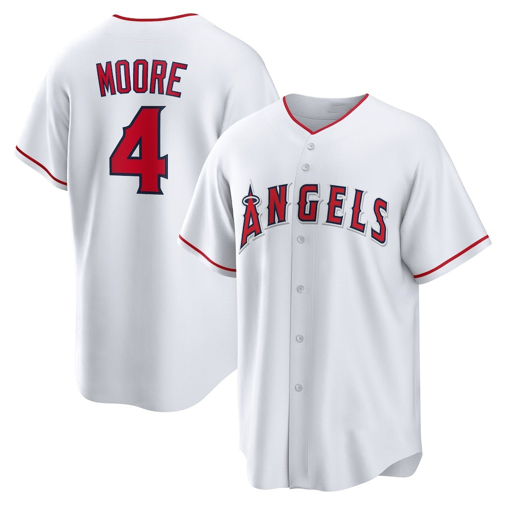 Los Angeles Angels #4 Christian Moore White FEDASGOGE Home Replica Jersey