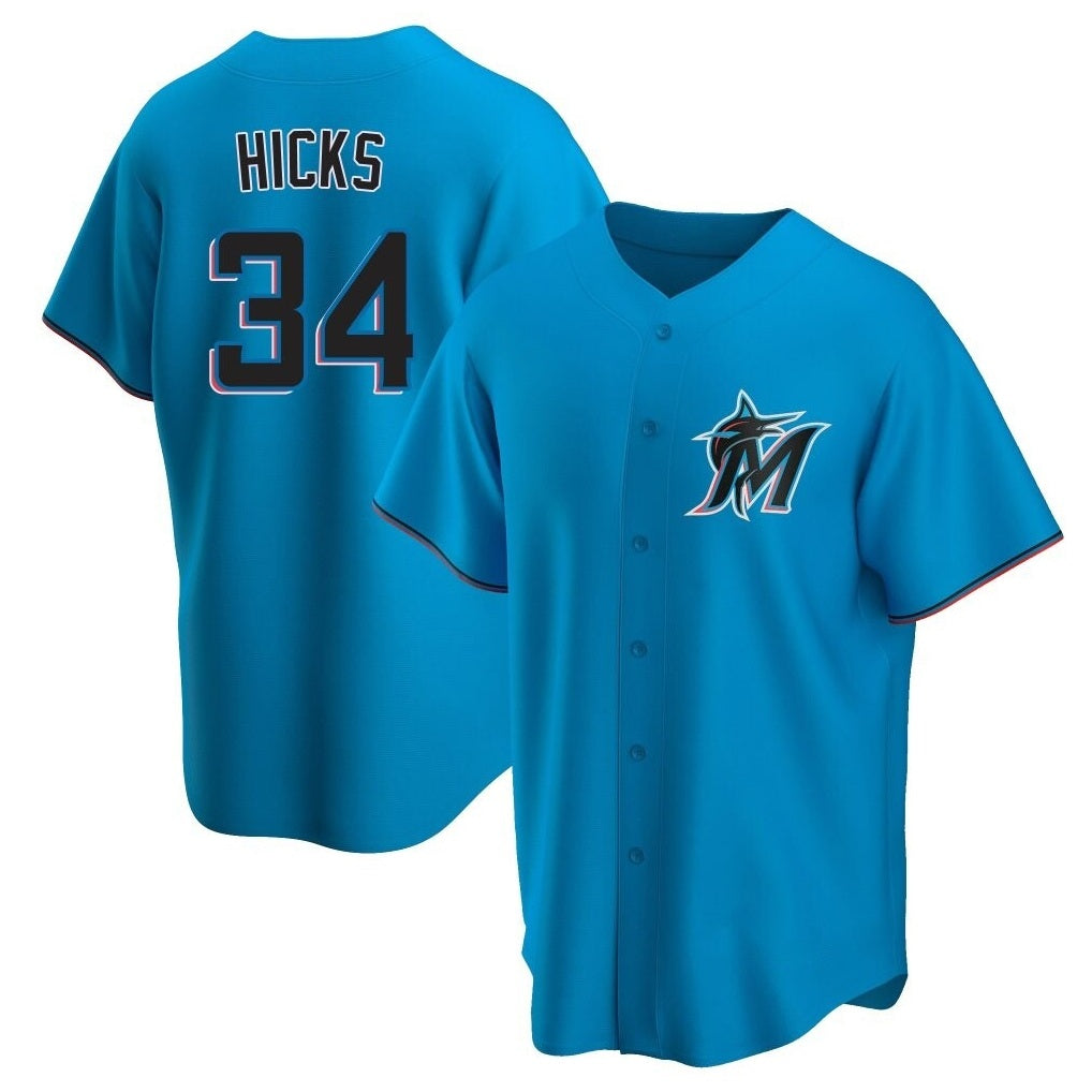 Miami Marlins #34 Liam Hicks Player Blue FEDASGOGE Home Game Stitched Jerseys