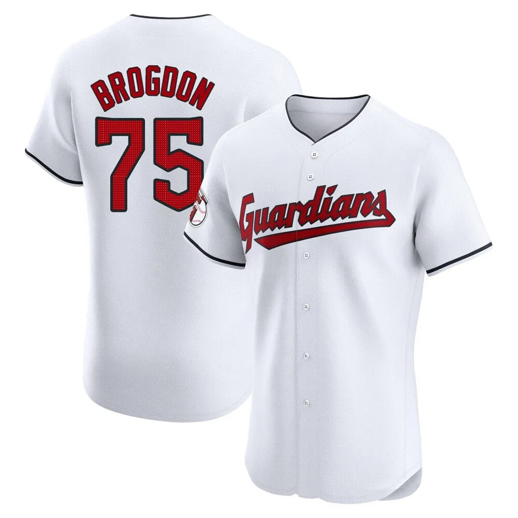 Cleveland Guardians #75 Connor Brogdon Player White FEDASGOGE Limited Elite Home Stitched Jerseys
