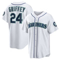 Seattle Mariners #24 Ken Griffey Jr. White FEDASGOGE Home Replica Jersey