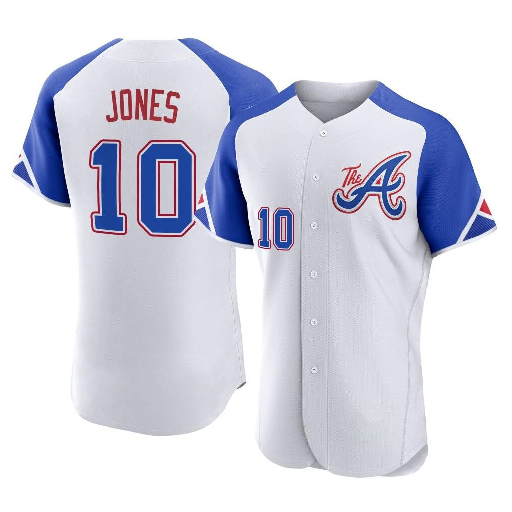 Atlanta Braves #10 Chipper Jones Player White FEDASGOGE City Connect Limited Elite Home Game Stitched Jerseys