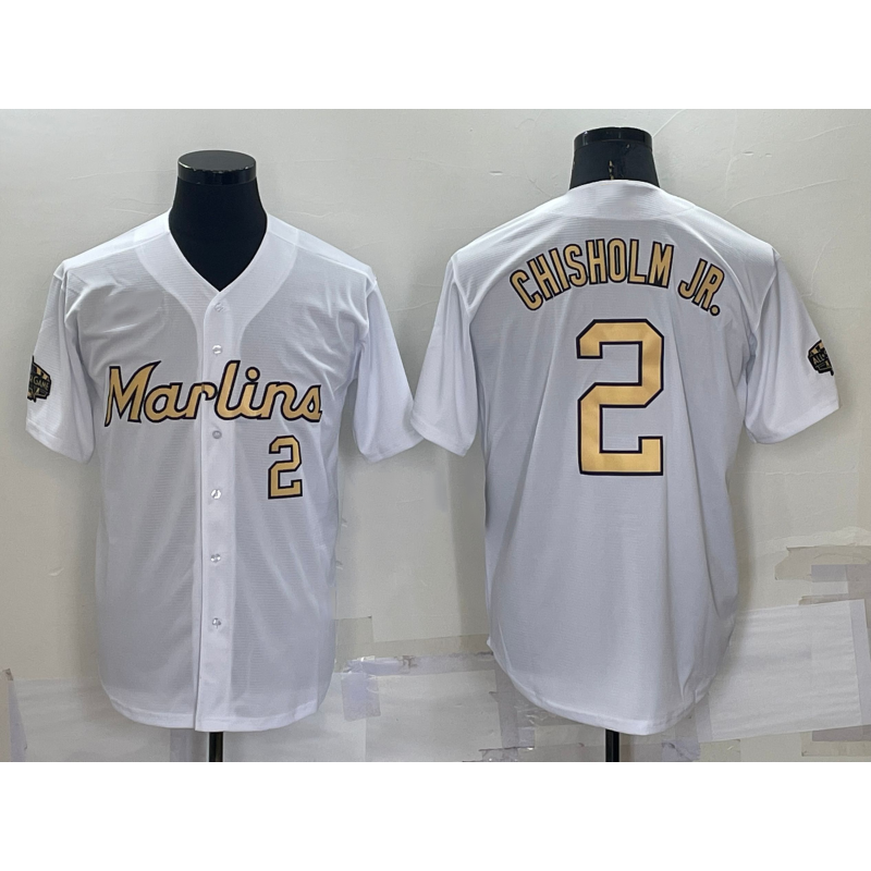 Miami Marlins #2 Jazz Chisholm Jr Number White FEDASGOGE 2022 All Star Stitched Cool Base Jersey