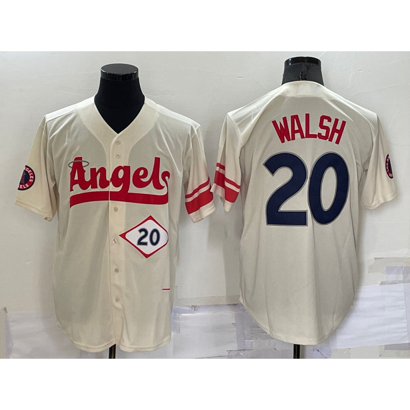Los Angeles Angels #20 Jared Walsh Number Cream FEDASGOGE 2022 City Connect Cool Base Stitched Jersey