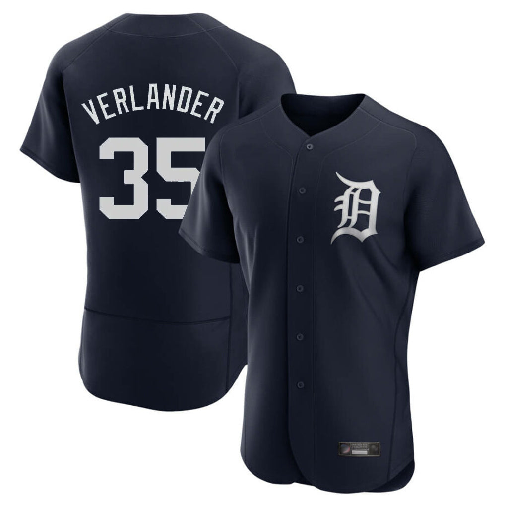 Detroit Tigers #35 Justin Verlander Player Navy FEDASGOGE Limited Elite Home Stitched Jerseys