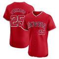 Los Angeles Angels #25 Travis d'Arnaud Player Red FEDASGOGE Home Limited Elite Stitched Jerseys