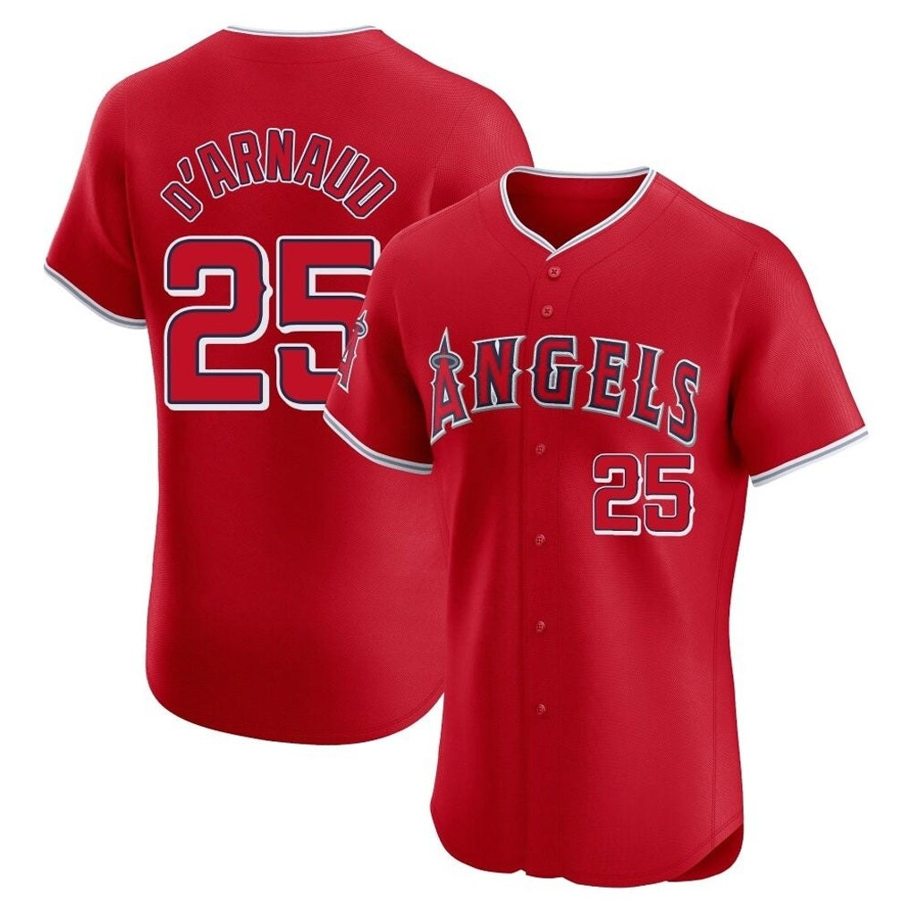 Los Angeles Angels #25 Travis d'Arnaud Player Red FEDASGOGE Home Limited Elite Stitched Jerseys