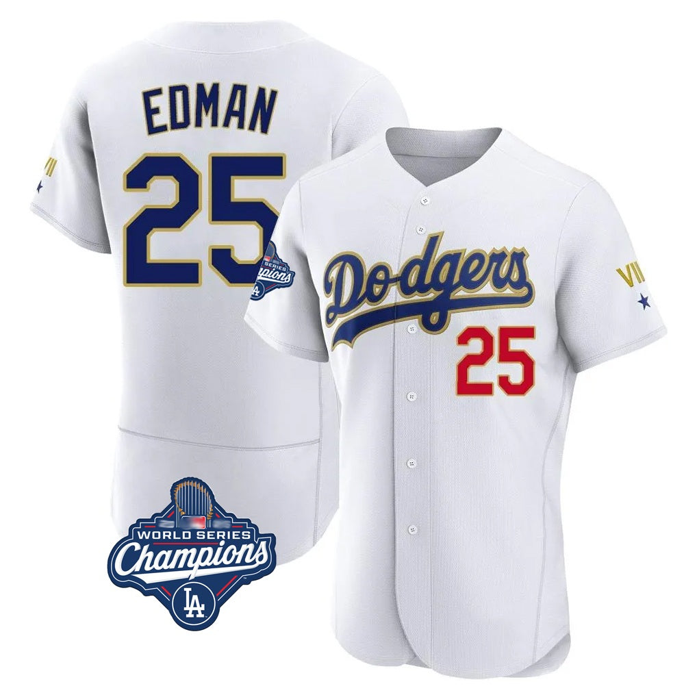 Los Angeles Dodgers #25 Tommy Edman Player Gold White FEDASGOGE World Series Meet 2026 Collection Stadium Limited Elite Stitched Jerseys