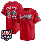 Custom Atlanta Braves Red FEDASGOGE USA 250 Fourth of July Vapor Premier Limited Jersey ¨C All Stitched