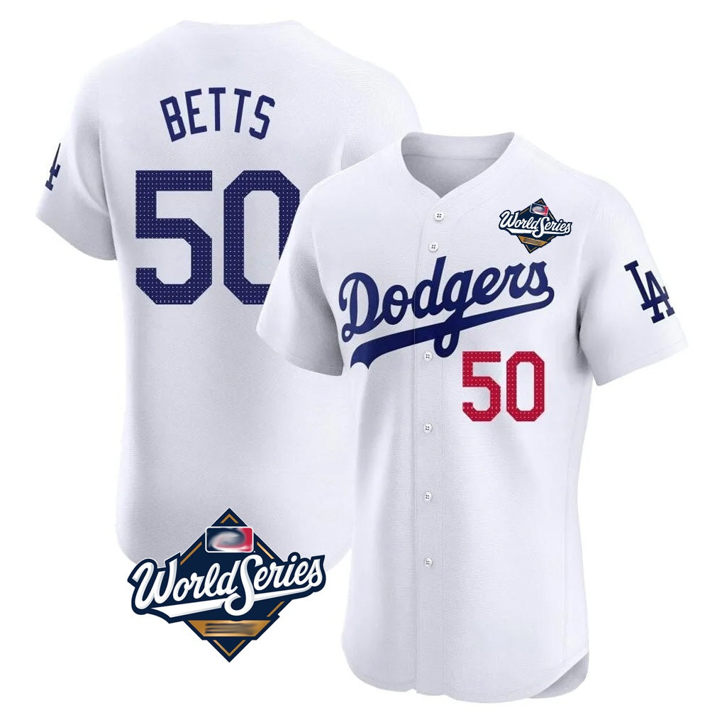 Los Angeles Dodgers #50 Mookie Betts Player White FEDASGOGE World Series Limited Elite Home Stitched Jerseys