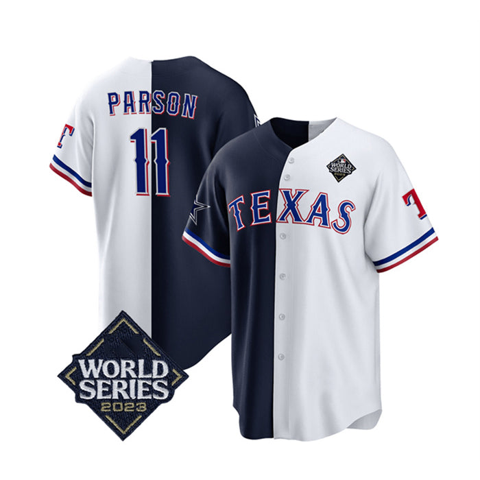 Texas Rangers & Cowboys #11 Micah Parsons Navy White FEDASGOGE Splite 2023 World Series Splite Stitched Jersey