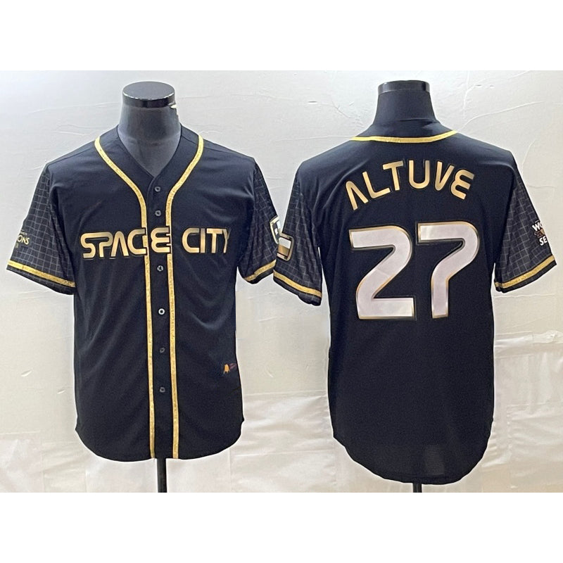 Houston Astros #27 Jose Altuve Black FEDASGOGE City Connect Cool Base Stitched Jersey