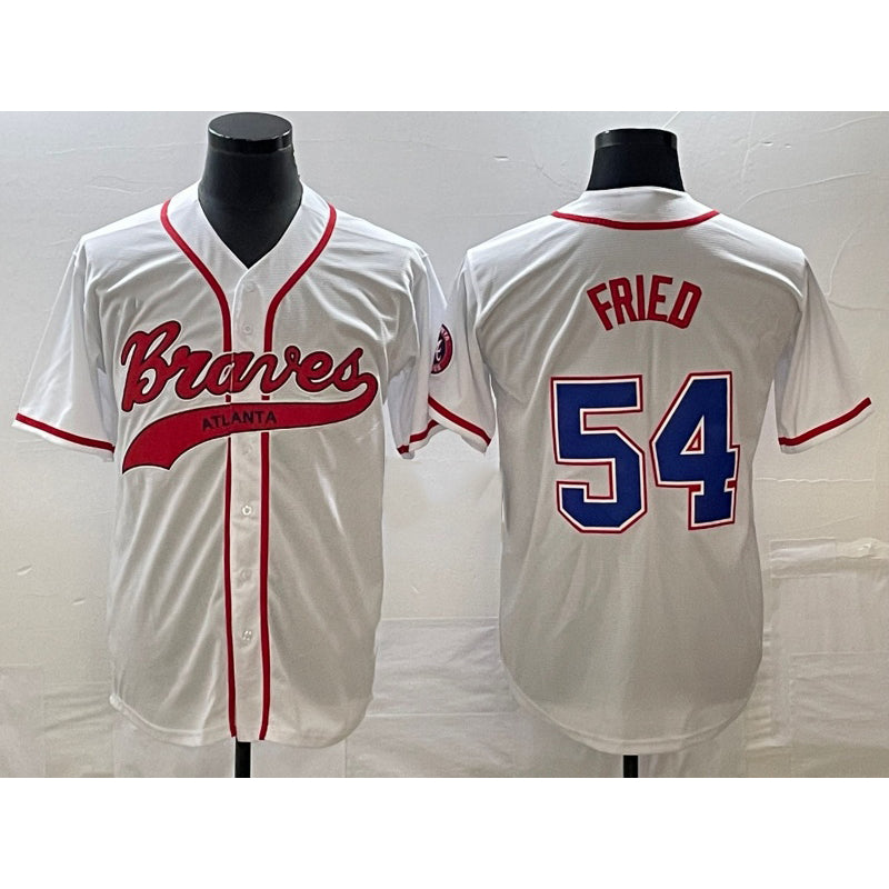 Atlanta Braves #54 Max Fried White FEDASGOGE Cool Base With Patch Stitched Jersey