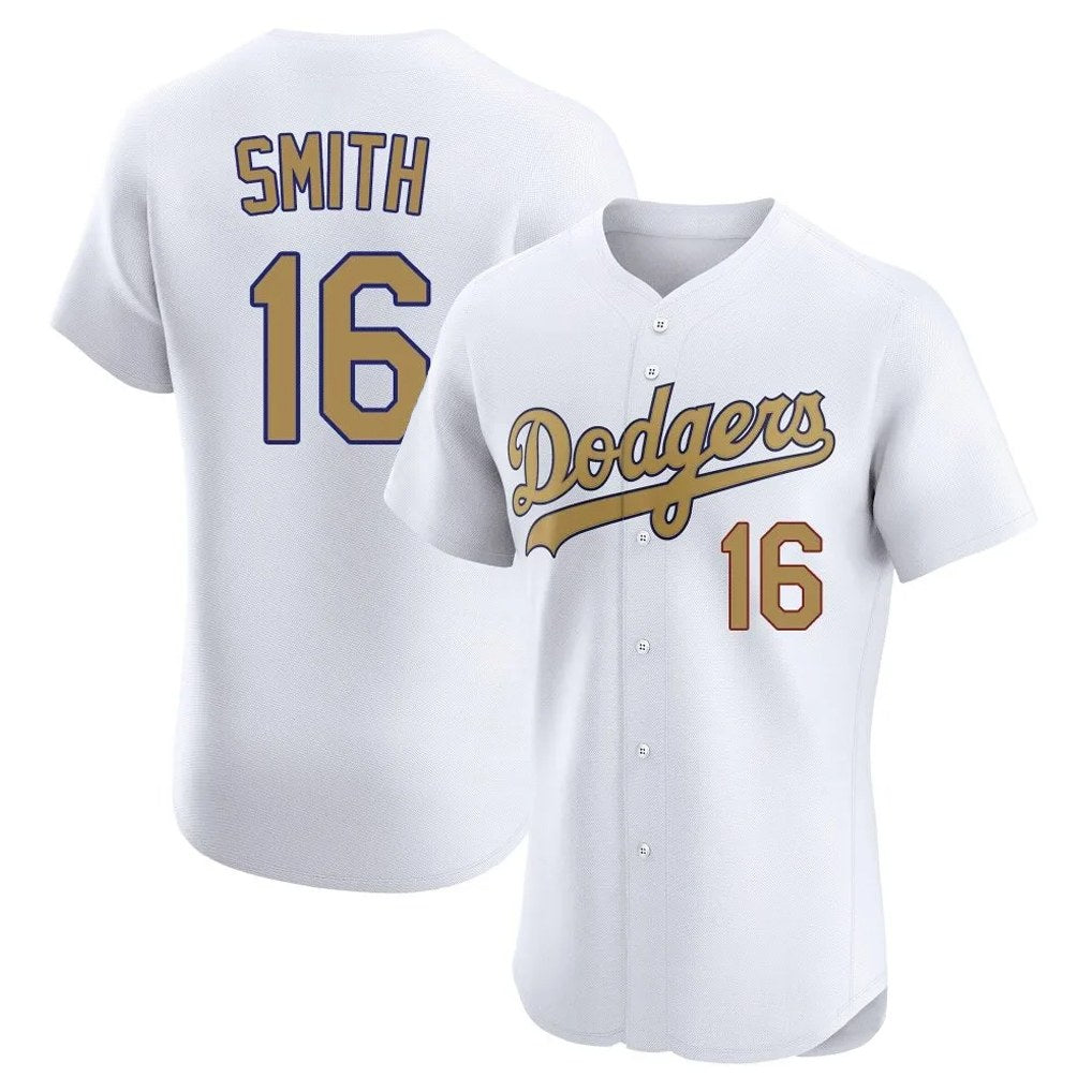 Los Angeles Dodgers #16 Will Smith Player Gold White Gold FEDASGOGE Limited Elite Home Stitched Jerseys