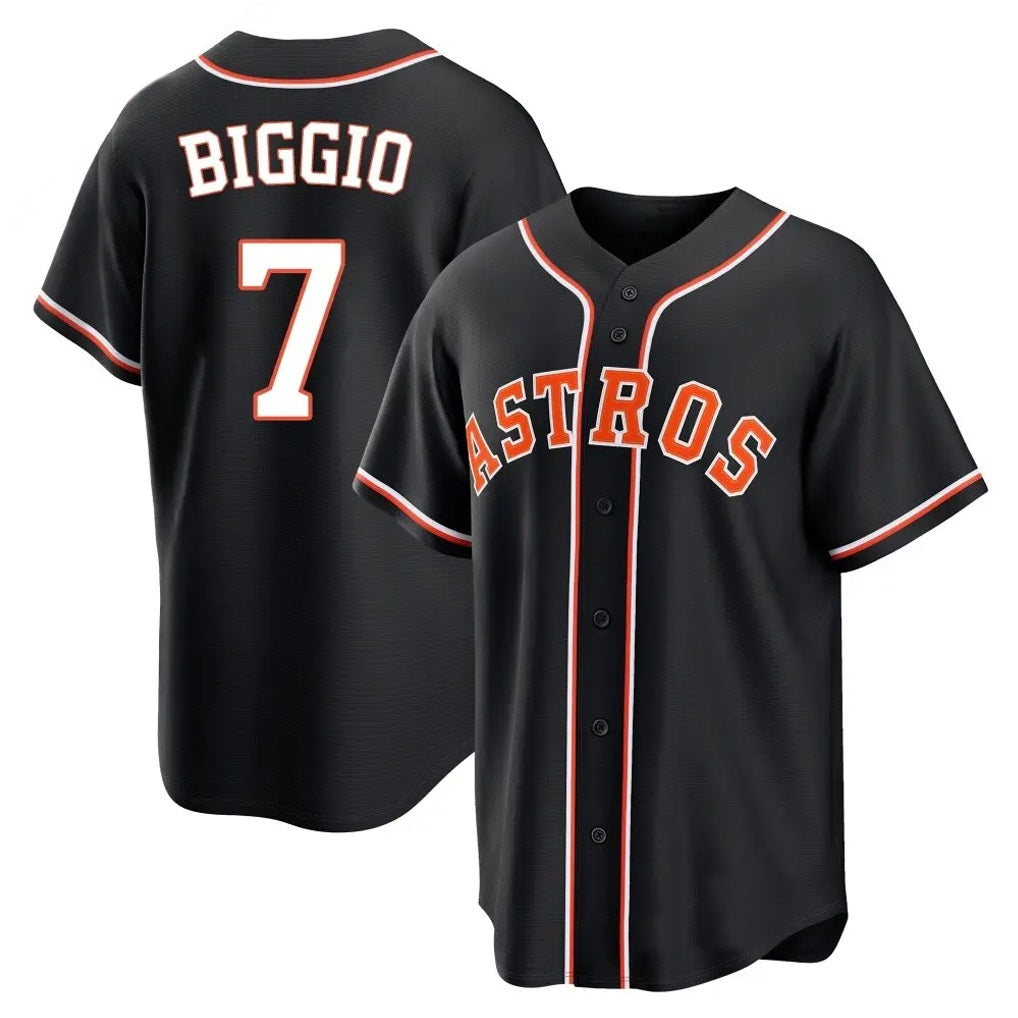 Houston Astros #7 Craig Biggio Player Black FEDASGOGE Fashion Out Home Game Stitched Jerseys