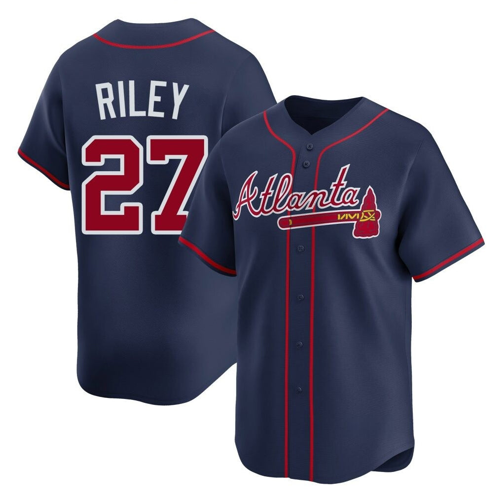 Atlanta Braves #27 Austin Riley Player Navy FEDASGOGE Limited Home Game Stitched Jerseys