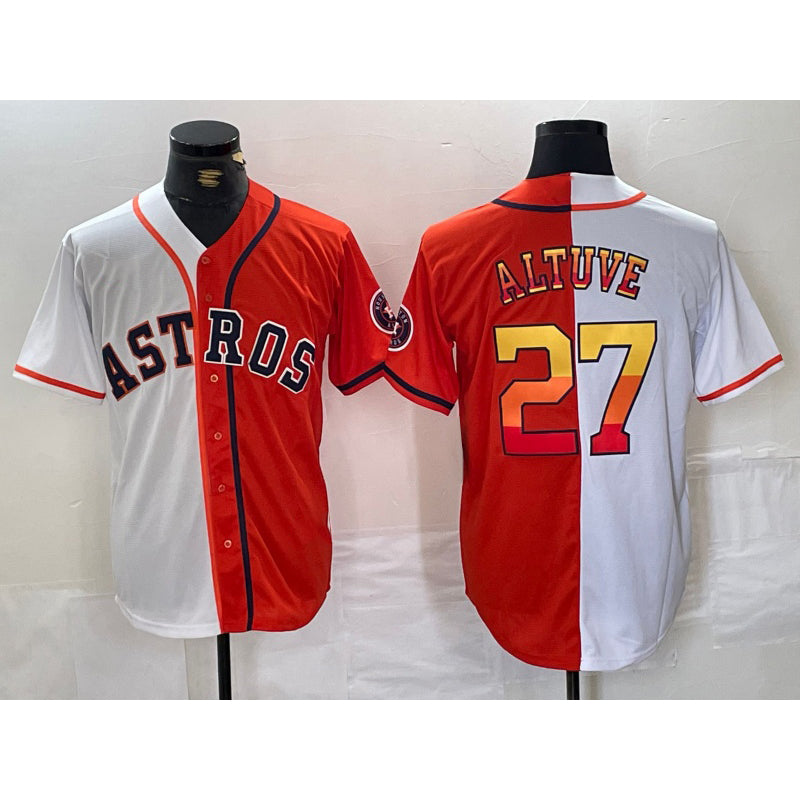 Houston Astros #27 Jose Altuve White Orange FEDASGOGE Split Stitched Jersey