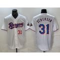 Texas Rangers #31 Max Scherzer Number White FEDASGOGE 2023 World Series Champions Cool Base Jersey 2