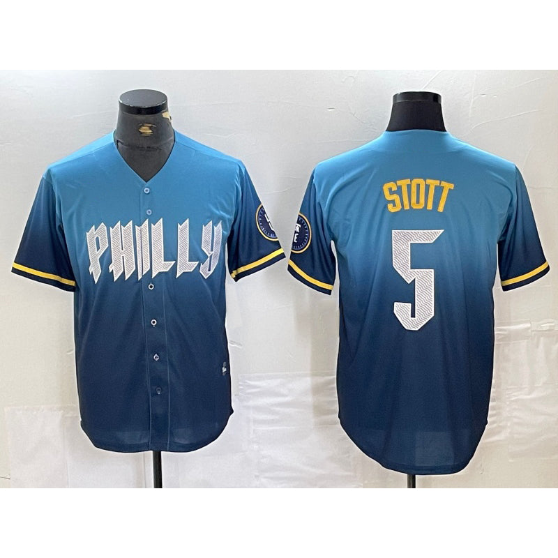 Philadelphia Phillies #5 Bryson Stott Blue FEDASGOGE 2024 City Cool Base Stitched Jersey