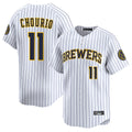 Milwaukee Brewers #11 Jackson Chourio Player White FEDASGOGE Stripes Home Limited Game Stitched Jerseys