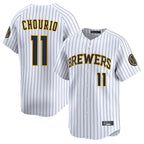 Milwaukee Brewers #11 Jackson Chourio Player White FEDASGOGE Stripes Home Limited Game Stitched Jerseys
