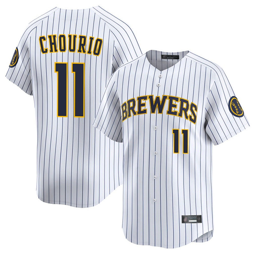 Milwaukee Brewers #11 Jackson Chourio Player White FEDASGOGE Stripes Home Limited Game Stitched Jerseys