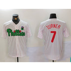 Philadelphia Phillies #7 Trea Turner White Green FEDASGOGE Cool Base Stitched Jersey 2