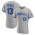 Kansas City Royals #13 Salvador Perez Grey FEDASGOGE Flex Base Stitched Jersey