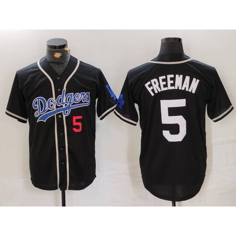Los Angeles Dodgers #5 Freddie Freeman Number Black FEDASGOGE Cool Base With Patch Stitched Jersey 2