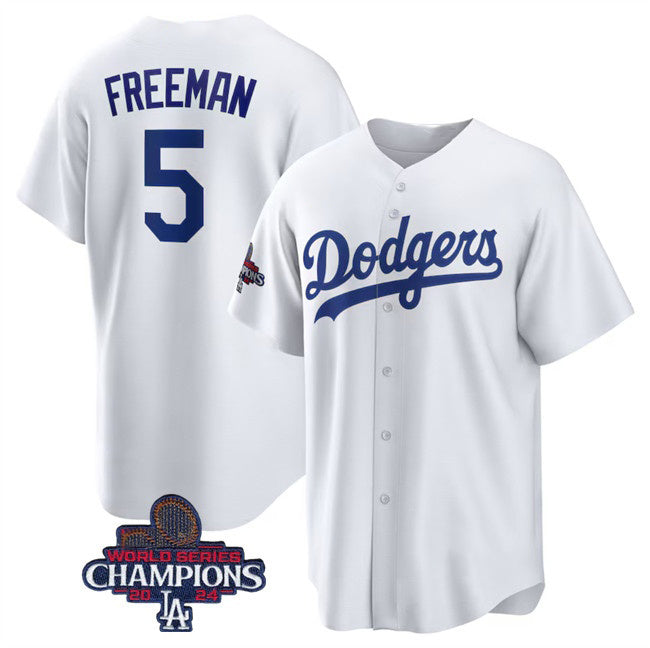 Los Angeles Dodgers #5 Freddie Freeman White FEDASGOGE 2024 World Series Champions Cool Base Stitched Jersey